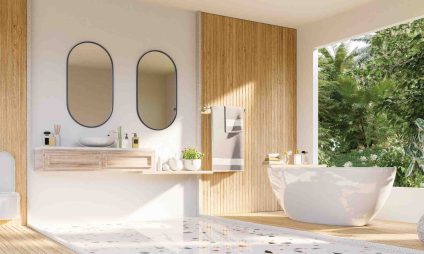 Grande salle de bain en bois de luxe